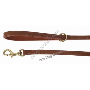 Comfy Leather Lead with PADDED Leather Handle - length 40" (1 cm wide) ~Brass: Tan